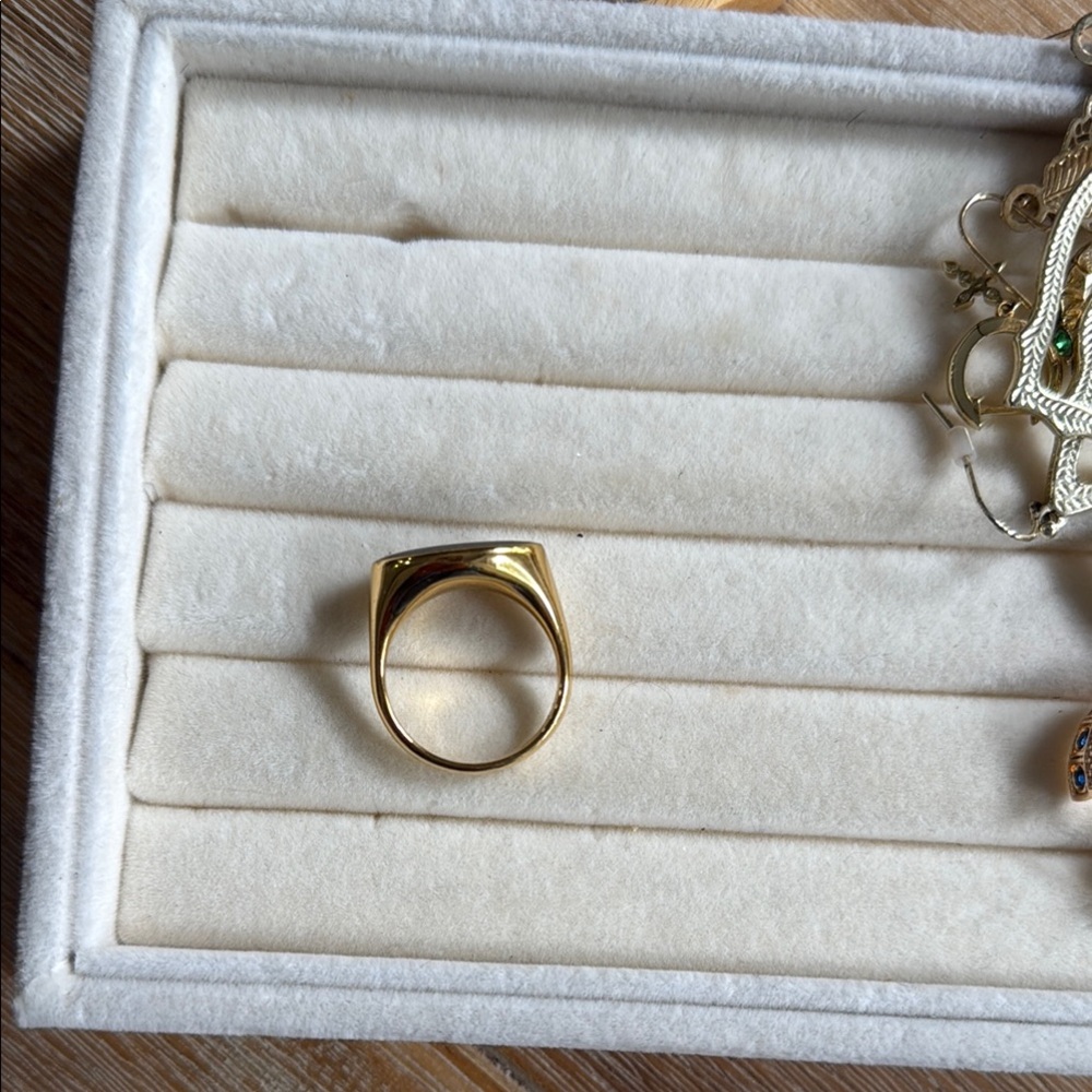 Blue and Gold Oval Abalone Stone Ring - Picture 2 of 6